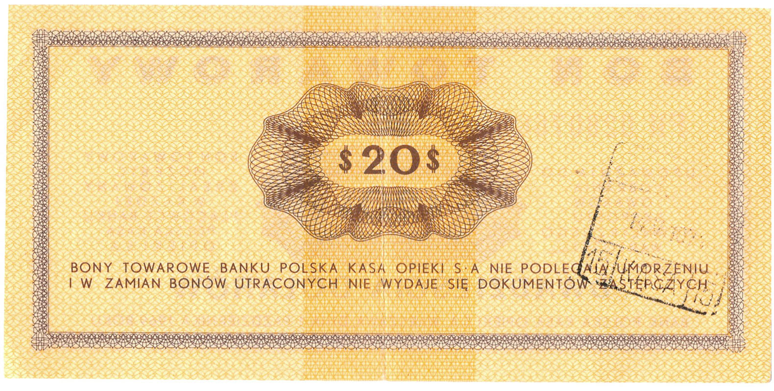 Bon towarowy na 20 dolarów 1969 seria FH